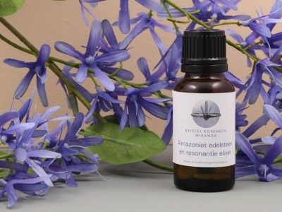 Afbeelding van Amazoniet edelsteen en resonantie elixer in 20 ml druppelflesje