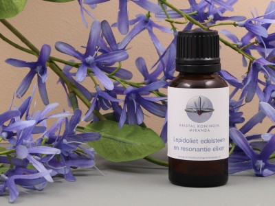 Afbeelding van Lepidoliet edelsteen en resonantie elixer in 20 ml druppelflesje