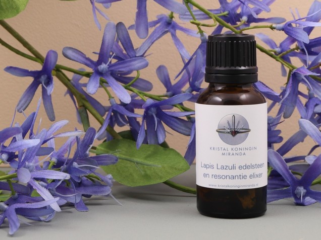 Afbeelding voor Lapis lazuli edelsteen en resonantie elixer in 20 ml druppelflesje